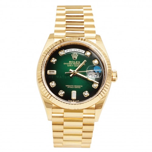 ROLEX DAY-DATE YELLOW GOLD 'GREEN OMBRE' DIAMOND DIAL 128238